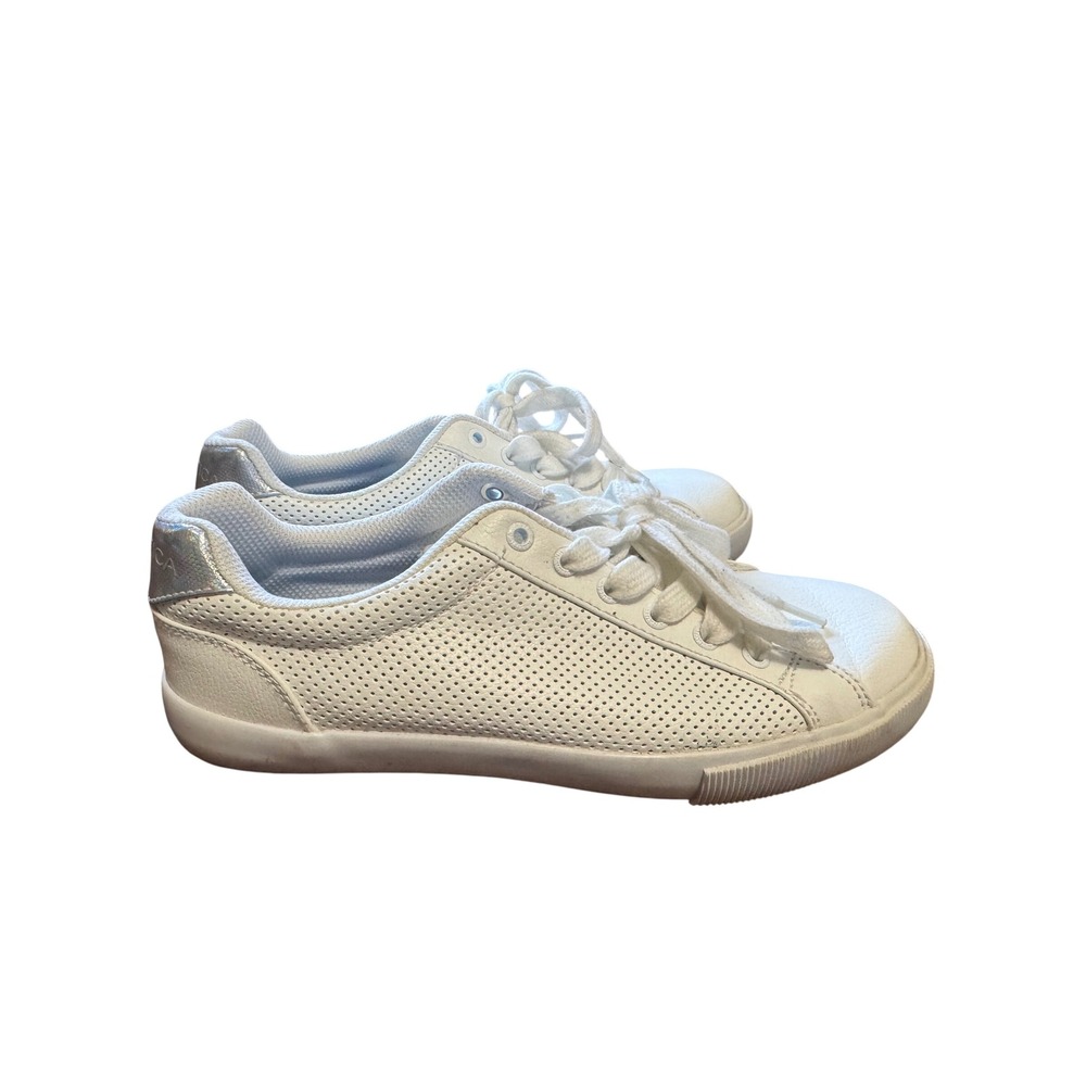 Nautica Steam Sneakers Womens 8 White Excellent Perforated Silver Holographic